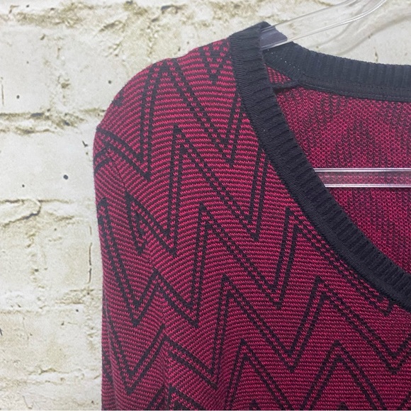 NWT Kim Rogers Burgundy Black Cotton V Neck Sweater - Picture 3 of 4